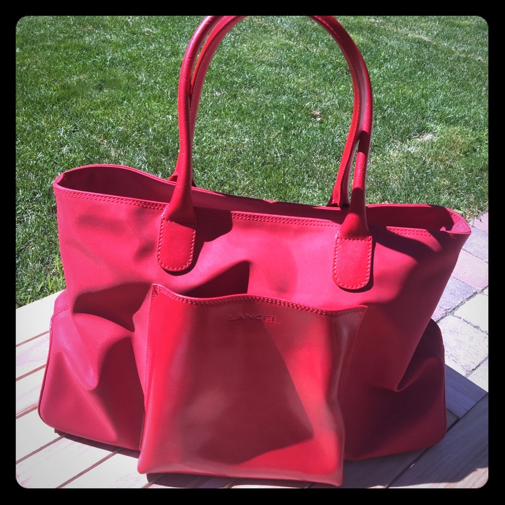 Lancel Nylon and Leather Red Handbag